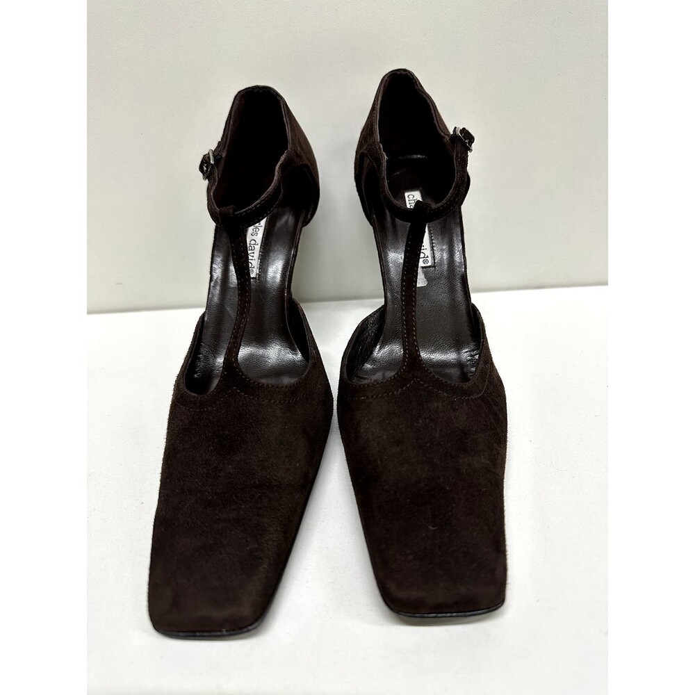 Charles David women size 8.5 B suede t-strap heels buckle shoes